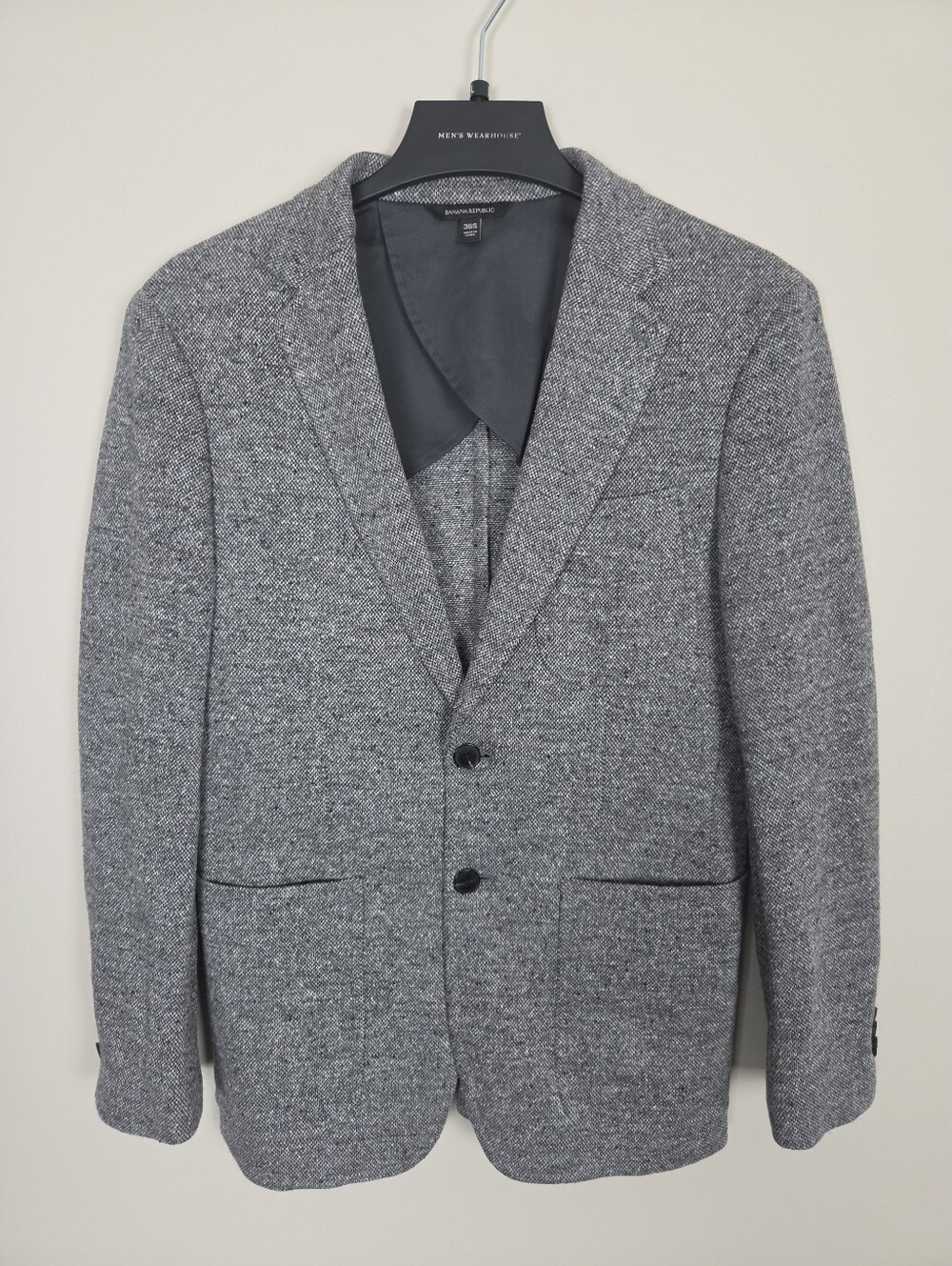 Banana Republic Mens 36S Gray Tweed Wool Blend Sport Coat Blazer Partially Lined